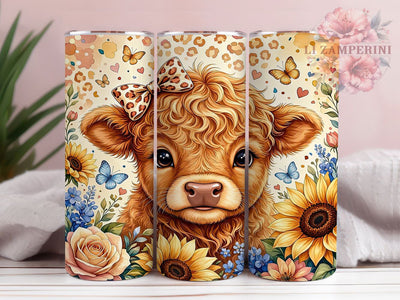 Leopard Bow Highland Calf 20oz Tumbler, Leopard Print, Bow Accessory, Highland Calf, 20oz Tumbler Wrap, Sublimation Design, Cute Cow, Digital Download Sublimation Li Zamperini 
