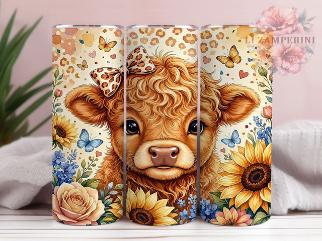 Leopard Bow Highland Calf 20oz Tumbler, Leopard Print, Bow Accessory, Highland Calf, 20oz Tumbler Wrap, Sublimation Design, Cute Cow, Digital Download Sublimation Li Zamperini 