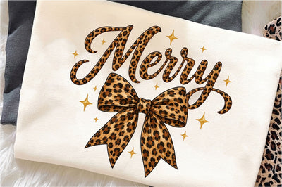 Leopard Bow Merry Christmas PNG Sublimation SVGista 
