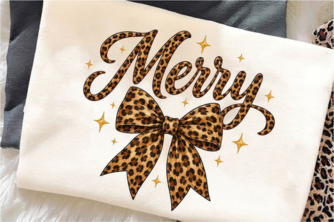 Leopard Bow Merry Christmas PNG Sublimation SVGista 