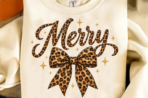 Leopard Bow Merry Christmas PNG Sublimation SVGista 