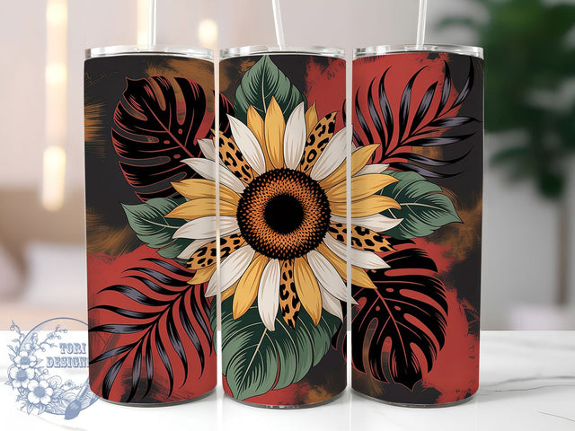 Leopard Cheetah Sunflower Tumbler Wrap, Leopard Print, Cheetah Print, Bold Floral, Wild Style, Glam Wrap, Sublimation Design Sublimation ToriDesigns 