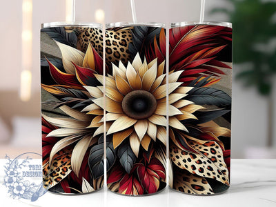 Leopard Cheetah Sunflower Tumbler Wrap, Leopard Print, Cheetah Print, Bold Floral, Wild Style, Glam Wrap, Sublimation Design Sublimation ToriDesigns 