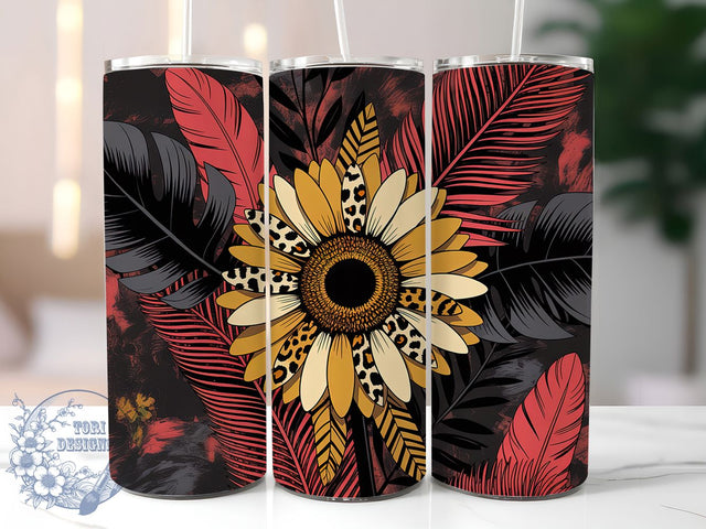 Leopard Cheetah Sunflower Tumbler Wrap, Leopard Print, Cheetah Print, Bold Floral, Wild Style, Glam Wrap, Sublimation Design Sublimation ToriDesigns 