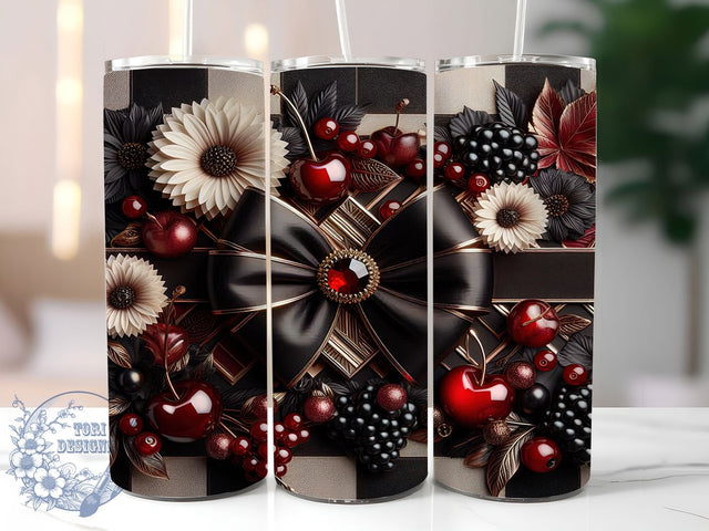 Leopard Cherry Plaid Tumbler, Cherry Floral Pattern, Plaid Cherry Design, 20Oz Sublimation Wrap, Leopard Cherry Mix, Floral Plaid Texture, Tumbler Sublimation Sublimation ToriDesigns 