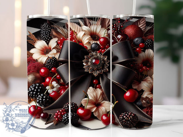 Leopard Cherry Plaid Tumbler, Cherry Floral Pattern, Plaid Cherry Design, 20Oz Sublimation Wrap, Leopard Cherry Mix, Floral Plaid Texture, Tumbler Sublimation Sublimation ToriDesigns 