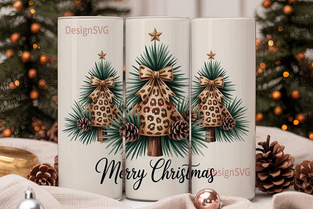 Leopard Christmas Tree 20oz Tumbler Sublimation DesignSVG 
