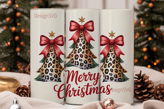 Leopard Christmas Tree 20oz Tumbler Sublimation DesignSVG 