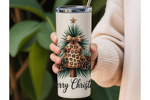 Leopard Christmas Tree 20oz Tumbler Sublimation DesignSVG 