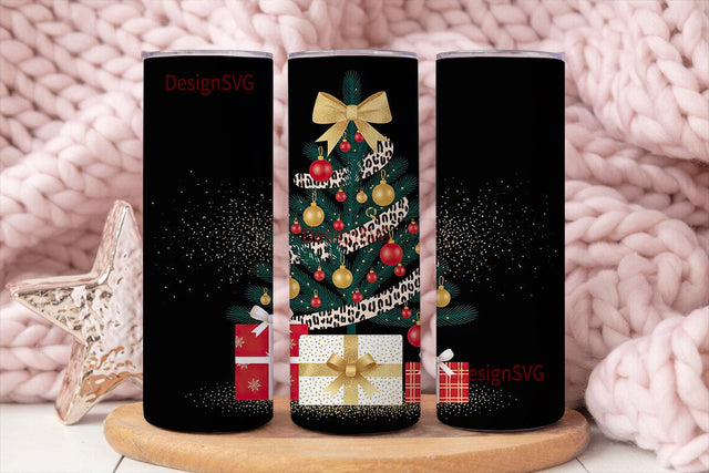 Leopard Christmas Tree 20oz Tumbler Wrap Sublimation DesignSVG 