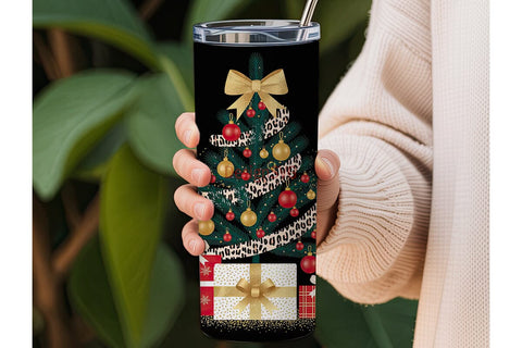 Leopard Christmas Tree 20oz Tumbler Wrap Sublimation DesignSVG 