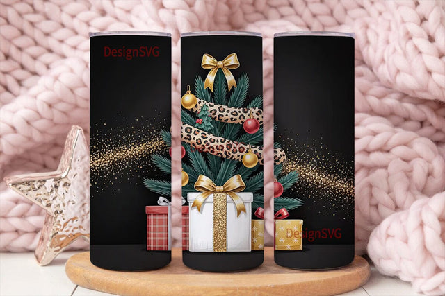 Leopard Christmas Tree 20oz Tumbler Wrap Sublimation DesignSVG 
