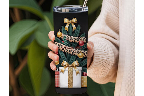 Leopard Christmas Tree 20oz Tumbler Wrap Sublimation DesignSVG 