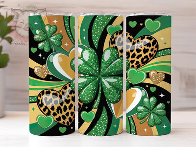 Leopard Clover Patrick Tumbler, Shamrock Pattern, St Patrick’s Day Theme, Festive Irish Style, Lucky Clover Design, Bold Chic Wrap, Holiday Sublimation, 20Oz Tumbler Sublimation Lara' s Designs 