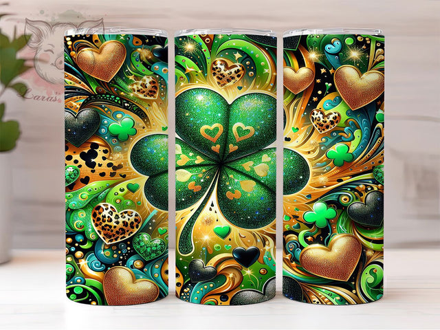 Leopard Clover Patrick Tumbler, Shamrock Pattern, St Patrick’s Day Theme, Festive Irish Style, Lucky Clover Design, Bold Chic Wrap, Holiday Sublimation, 20Oz Tumbler Sublimation Lara' s Designs 