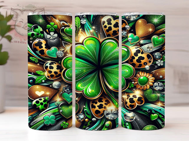 Leopard Clover Patrick Tumbler, Shamrock Pattern, St Patrick’s Day Theme, Festive Irish Style, Lucky Clover Design, Bold Chic Wrap, Holiday Sublimation, 20Oz Tumbler Sublimation Lara' s Designs 