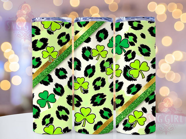 Leopard Clover Stripe 20oz Tumbler Wrap, Leopard Print, Clover Motif, Stripe Pattern, Lucky Charm, Bold Style, Skinny Tumbler, Sublimation PNG Sublimation SvggirlplusArt 