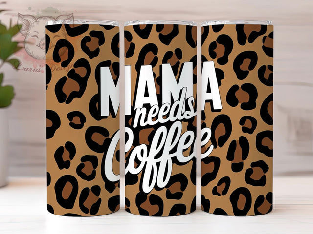 Leopard Coffee Mama Funny Tumbler, Coffee Lover Tumbler, Leopard Print Tumbler, Caffeine Addict, Mom Life Tumbler, 20oz Sublimation Wrap, Funny Mom Gift Sublimation Lara' s Designs 