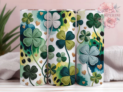 Leopard Cowhide Shamrock Tumbler, Glitter Yarn Tumbler, Stylish 20oz Wrap, Sublimation Design, Trendy Gift Idea, Irish Cowhide Wrap, Lucky Shamrock Tumbler Sublimation Li Zamperini 