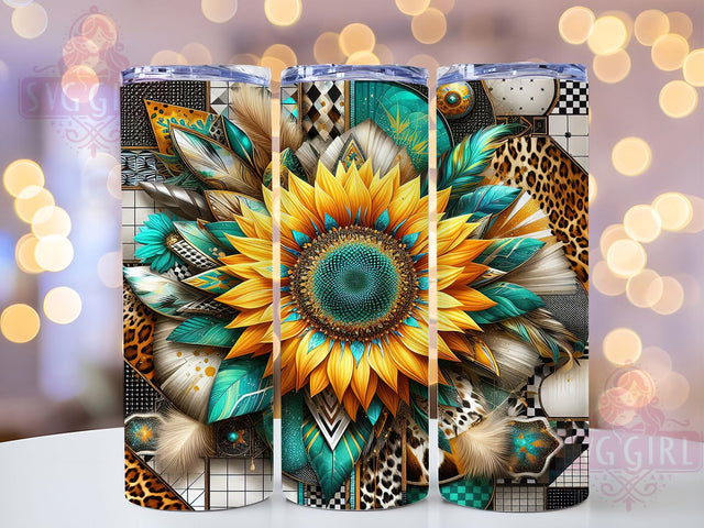 Leopard Cowhide Sunflower Tumbler, Leopard Print Wrap, Cowhide Texture Design, Rustic Western Chic, Bold Animal Print Style, Country Farmhouse Aesthetic, Seamless Nature Motif, 20Oz Tumbler, Sublimation Sublimation SvggirlplusArt 