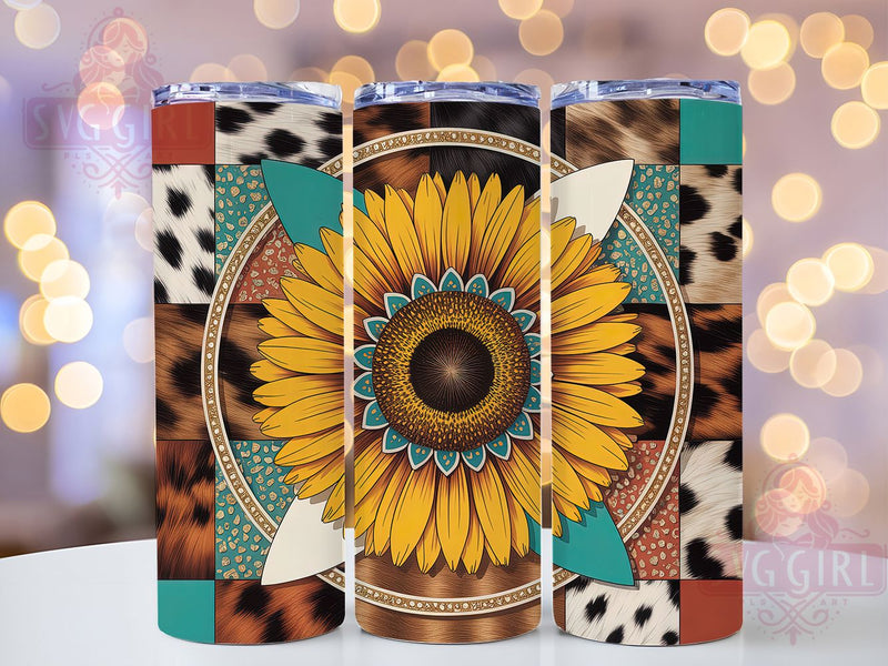 Leopard Cowhide Sunflower Tumbler, Leopard Print Wrap, Cowhide Texture Design, Rustic Western Chic, Bold Animal Print Style, Country Farmhouse Aesthetic, Seamless Nature Motif, 20Oz Tumbler, Sublimation Sublimation SvggirlplusArt 