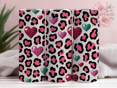 Leopard Cowhide Valentine Tumbler, Glitter Western Wrap, Romantic Animal Print Cup, 20oz Sublimation Wrap, Stylish Valentine Design Tumbler, Artistic Leopard Glitter Cup, Wild Western Love Theme Wrap Sublimation Li Zamperini 