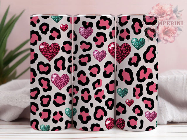 Leopard Cowhide Valentine Tumbler, Glitter Western Wrap, Romantic Animal Print Cup, 20oz Sublimation Wrap, Stylish Valentine Design Tumbler, Artistic Leopard Glitter Cup, Wild Western Love Theme Wrap Sublimation Li Zamperini 