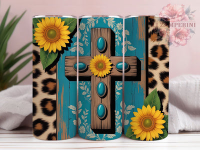 Leopard Cross Turquoise 20oz Tumbler, Leopard Print, Turquoise Theme, Christian Style, Faith Wrap, Sublimation Design, PNG File Sublimation Li Zamperini 