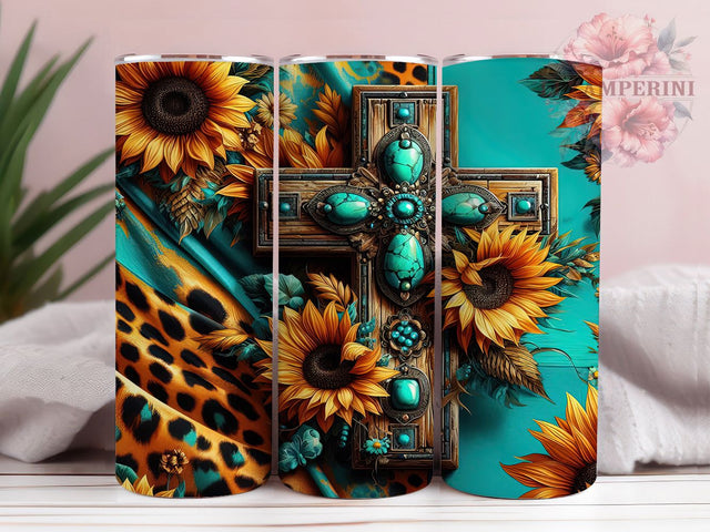 Leopard Cross Turquoise 20oz Tumbler, Leopard Print, Turquoise Theme, Christian Style, Faith Wrap, Sublimation Design, PNG File Sublimation Li Zamperini 
