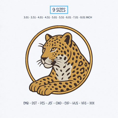 Leopard Embroidery Design – Wild Leopard Head Circle Frame Big Cat Wildlife Machine Embroidery File Embroidery/Applique DESIGNS PatternFeed8 