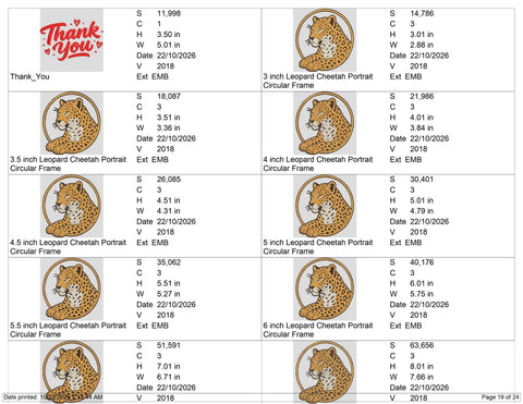 Leopard Embroidery Design – Wild Leopard Head Circle Frame Big Cat Wildlife Machine Embroidery File Embroidery/Applique DESIGNS PatternFeed8 