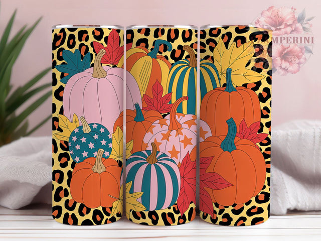 Leopard Fall Vibes Tumbler, Maple Leaf Autumn Wrap, Cozy Pumpkin Cup, 20oz Sublimation Wrap, Stylish Leopard Fall Tumbler, Seasonal Autumn Design Cup, Pumpkin Harvest Theme Wrap Sublimation Li Zamperini 