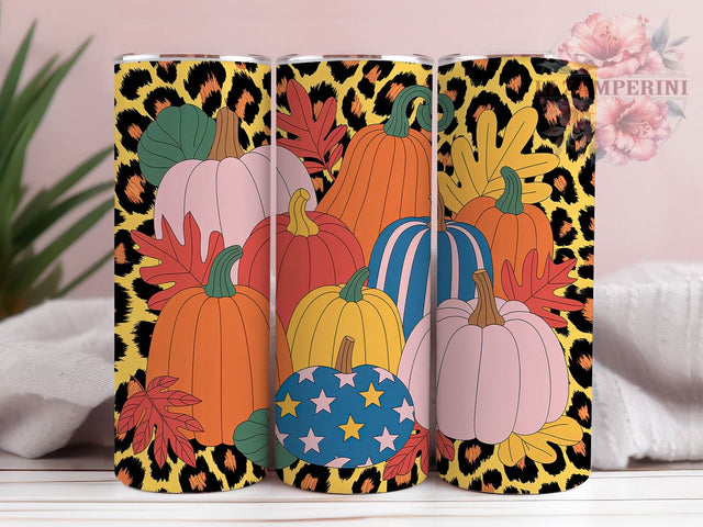 Leopard Fall Vibes Tumbler, Maple Leaf Autumn Wrap, Cozy Pumpkin Cup, 20oz Sublimation Wrap, Stylish Leopard Fall Tumbler, Seasonal Autumn Design Cup, Pumpkin Harvest Theme Wrap Sublimation Li Zamperini 
