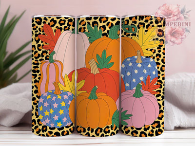 Leopard Fall Vibes Tumbler, Maple Leaf Autumn Wrap, Cozy Pumpkin Cup, 20oz Sublimation Wrap, Stylish Leopard Fall Tumbler, Seasonal Autumn Design Cup, Pumpkin Harvest Theme Wrap Sublimation Li Zamperini 