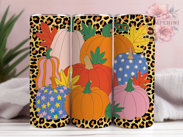 Leopard Fall Vibes Tumbler, Maple Leaf Autumn Wrap, Cozy Pumpkin Cup, 20oz Sublimation Wrap, Stylish Leopard Fall Tumbler, Seasonal Autumn Design Cup, Pumpkin Harvest Theme Wrap Sublimation Li Zamperini 