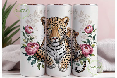 Leopard Family Floral 20oz Tumbler Wrap Sublimation PixelChick 