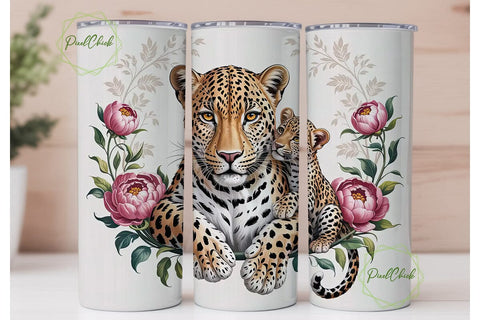 Leopard Family Floral 20oz Tumbler Wrap Sublimation PixelChick 