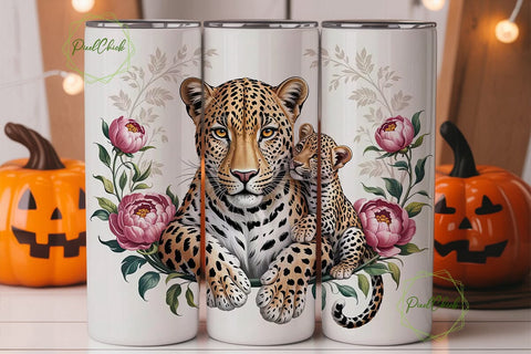 Leopard Family Floral 20oz Tumbler Wrap Sublimation PixelChick 