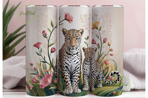 Leopard Family Floral 20oz Tumbler Wrap Sublimation PixelChick 