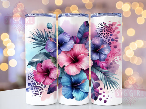 Leopard Floral 20oz Tumbler Wrap Sublimation Design, Straight Tapered Tumbler Wrap, Floral Tumbler Png, Instant Digital Download Sublimation SvggirlplusArt 