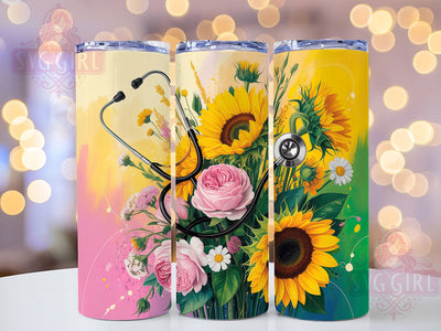 Leopard Floral Nurse Tumbler, Leopard Print, Floral Wrap, Sublimation Art, 20oz Tumbler, Bold Design, Stylish Pattern Sublimation SvggirlplusArt 