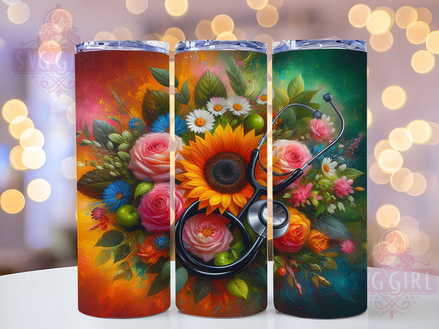 Leopard Floral Nurse Tumbler, Leopard Print, Floral Wrap, Sublimation Art, 20oz Tumbler, Bold Design, Stylish Pattern Sublimation SvggirlplusArt 