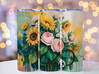 Leopard Floral Nurse Tumbler, Leopard Print, Floral Wrap, Sublimation Art, 20oz Tumbler, Bold Design, Stylish Pattern Sublimation SvggirlplusArt 