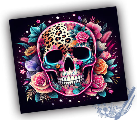 Leopard Floral Skull 20oz Skinny Tumbler, Flower and Skull Tumbler Png, Straight & Tapered Tumbler Wrap, Instant Digital Download Sublimation ToriDesigns 