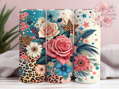 Leopard Flower 20oz Tumbler Wrap PNG, Leopard Tumbler Png, Straight & Tapered Tumbler Wrap, Instant Digital Download Sublimation Li Zamperini 