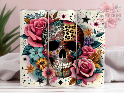 Leopard Flower and Skull 20oz Tumbler Wrap PNG, Floral Skull Tumbler Png, Straight & Tapered Tumbler Wrap, Instant Digital Download Sublimation Li Zamperini 