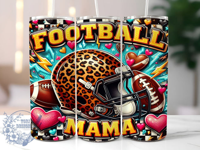 Leopard Football Mama 20oz Skinny Tumbler PNG, Football Mom Tumbler Sublimation Wrap, Straight & Tapered Tumbler Wrap, Instant Digital Download Sublimation ToriDesigns 