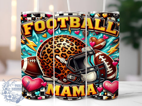 Leopard Football Mama 20oz Skinny Tumbler PNG, Football Mom Tumbler Sublimation Wrap, Straight & Tapered Tumbler Wrap, Instant Digital Download Sublimation ToriDesigns 