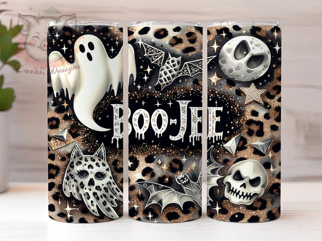 Leopard Ghost 20oz Tumbler Png, Straight & Tapered Tumbler Png, Spooky Season Tumbler Png, Digital Download PNG Sublimation Lara' s Designs 