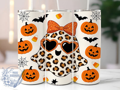 Leopard Ghost Halloween 20oz Tumbler, Leopard Motif, Ghost Accent, Halloween Theme, Spooky Art Design, Whimsical Flair, Sublimation Wrap, 20oz Tumbler Sublimation ToriDesigns 